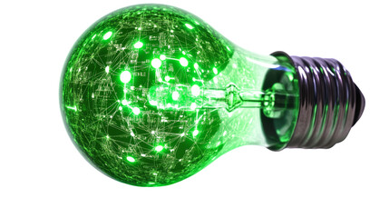 Illuminating innovation green light bulb with digital connections technology focus studio setting conceptual view