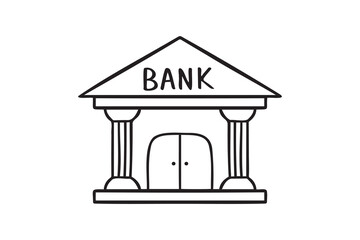 bank doodle hand drawn icon. Outline drawing bank building line clipart symbol