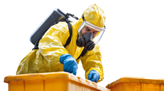 Hazardous waste handling industrial site action photography bright daylight close-up safety practices