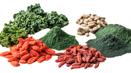 Nutrient-rich superfoods health store product display indoor environment close-up view health concept