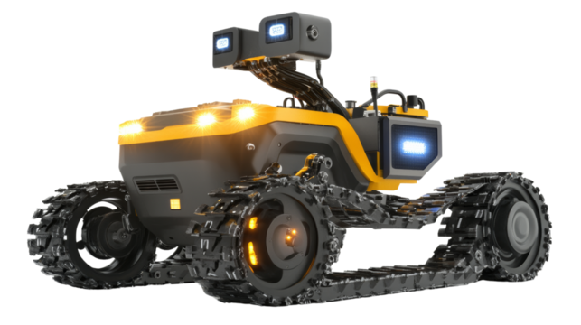 Innovative robot vehicle demonstration technology lab 3d model futuristic environment close-up view engineering concepts