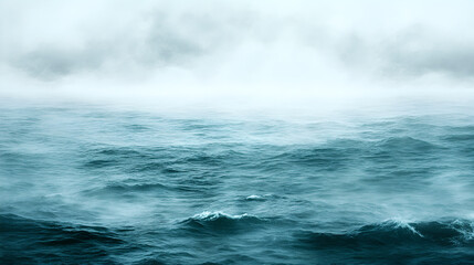 Naklejka premium Misty Ocean Waves Under a Gloomy Sky