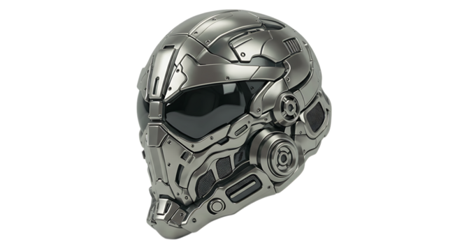 Futuristic Silver Metallic Helmet Detailed Design for Protection and Gaming