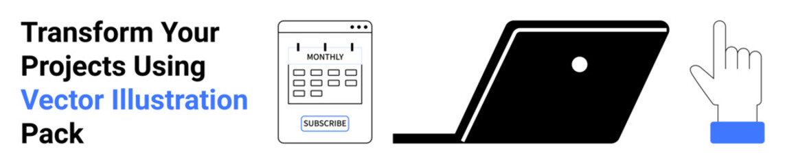 Smartphone displaying a calendar and SUBSCRIBE button, open laptop, and hand pointer gesture. Ideal for productivity, planning, technology, workflow, innovation, digital marketing education