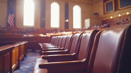 A legislative hall with lawmakers discussing education equity. Featuring fairness and opportunity