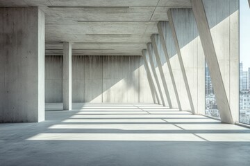 Fototapeta premium Empty modern concrete office space with city view