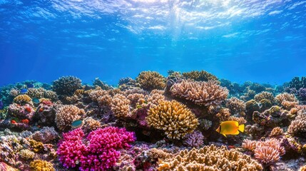 Fototapeta premium Underwater coral reef vibrant colors sunlight (2)