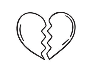 broken heart doodle hand drawn icon. Outline drawing broken heart line clipart symbol. The concept of separation