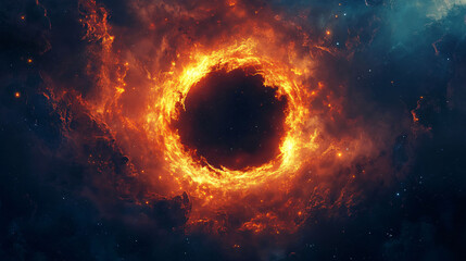 A fiery celestial ring surrounded by space and cosmic dust