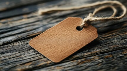 A rustic wooden tag resting on a piece of weathered wood creating a natural and earthy feel in the photography scene
