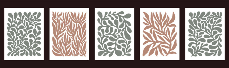 Contemporary Matisse inspired art background vector. Abstract botanical hand drawn posters design with flowers, leaves and branches. Simple modern style illustrated design for print, cover and card.