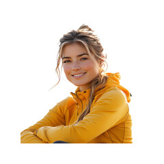 Confident Young Woman in Yellow Hoodie Smiling Outdoors