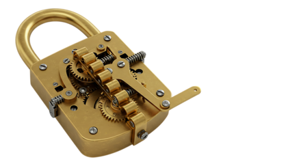 Mechanical Padlock Mechanism Showing Gears and Intricate Inner Workings