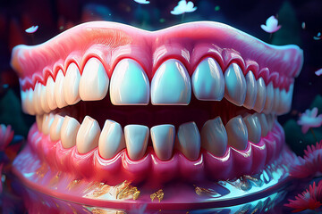 Food residue accumulated around the gums and teeth