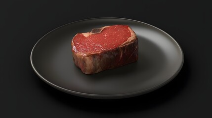 45. A gourmet steak centered on a moody, dimly lit metallic gray plate