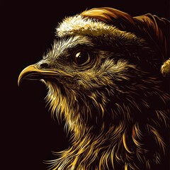 Golden Eagle Celebrates Holiday Season with Santa Hat in Striking Vector Art Dark Festive Background