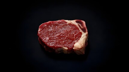 23. A steak with glistening fat, centered on a moody black backdrop with elegant lighting