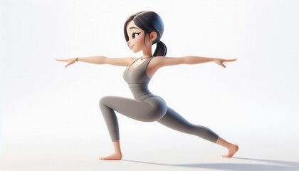 Obraz premium Dynamic yoga pose by character model bright studio setting 3d animation art