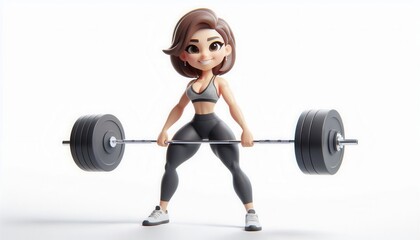 Obraz premium Weightlifting female character studio 3d render fitness front view empowerment