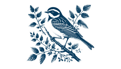 Hand-drawn Sparrow Illustration – Detailed Sketch of a Wild House Sparrow on a Branch