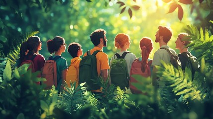 dedicated team of volunteers in nature working together on eco friendly project with senior guidance for sustainability and environmental support