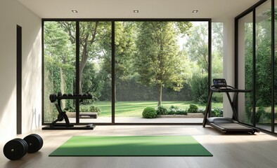 Modern home gym with garden views