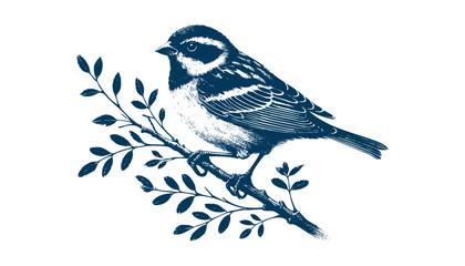 Hand-drawn Sparrow Illustration – Detailed Sketch of a Wild House Sparrow on a Branch
