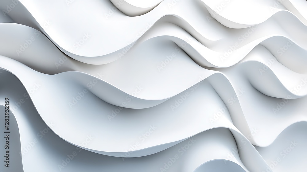 Poster Abstract white curves and layered shapes create soft flowing patterns