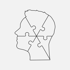Male head from puzzle pieces. Education, idea