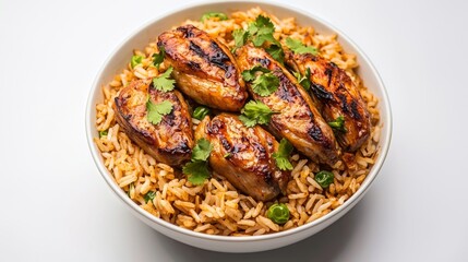 Home-cooked pork leg rice with a garnish of cilantro and chili sauce 