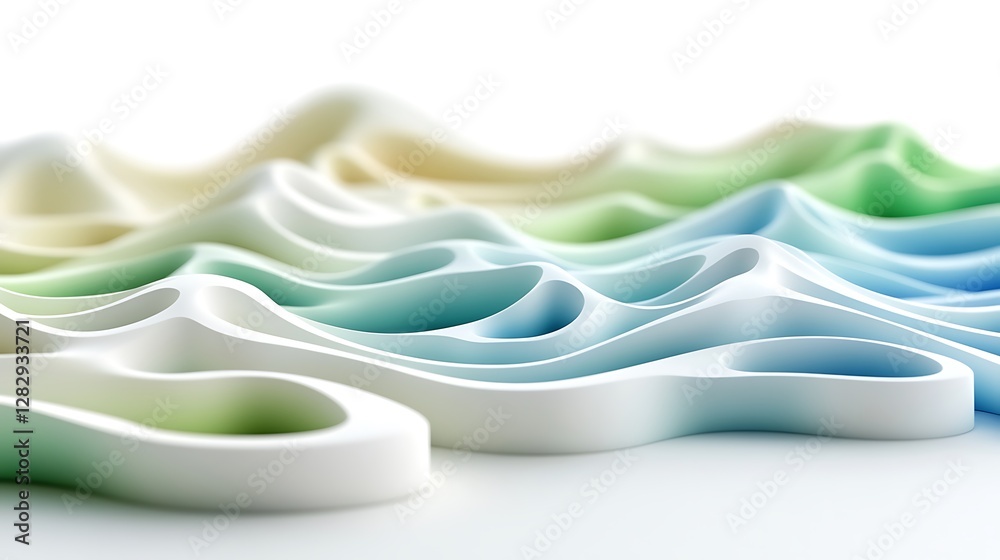 Poster artistic representation of undulating abstract flowing shapes and forms