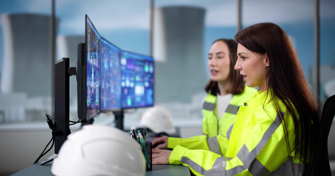 Worker Supervises Nuclear Power Plant Operations