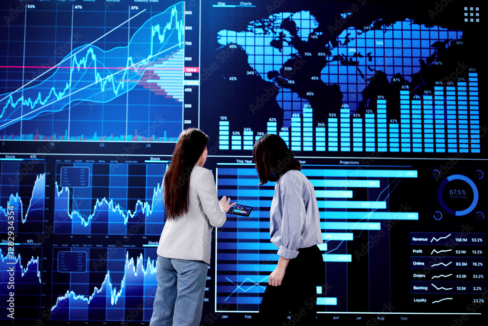 Aufkleber female business analyst developing artificial intelligence dashboard