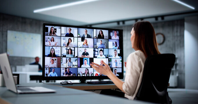 Female HR professional conducting online video conference