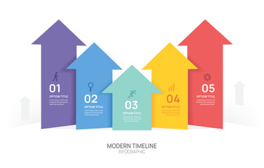 Infographics arrow up symbol timeline business 5 steps to success template.