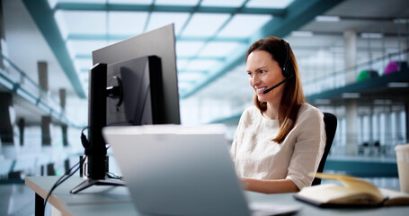 Efficient female customer service agent speaking