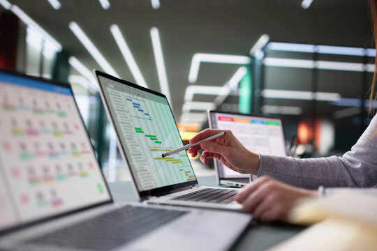 Busy Businesswoman Juggling Gantt Software Project