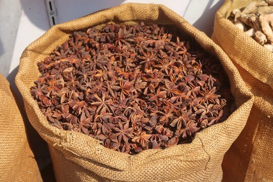 Star Anise in the jute sack, Star anise is spice that has been used in traditional Chinese medicine for thousands of years. It has powerful bioactive compounds that may help treat fungal