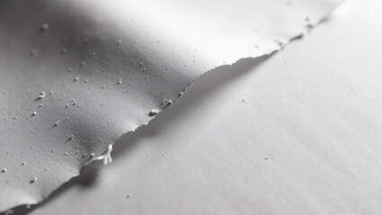 A close-up of a single torn paper edge, with a focus on the rough texture and the delicate fibers.