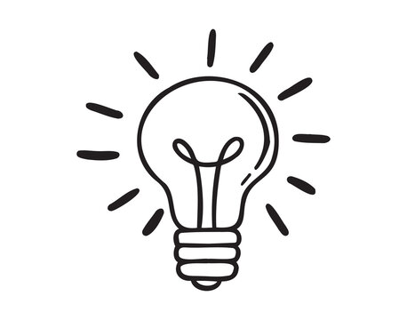 shining light bulb doodle hand drawn icon. Outline drawing shining light bulb line clipart symbol