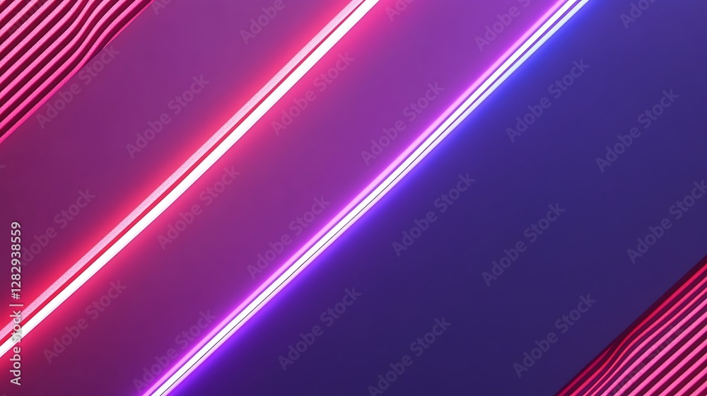 Poster diagonal neon illuminated lines over smooth gradient background design
