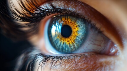 Close-up view of a vibrant human eye showcasing unique color patterns and textures