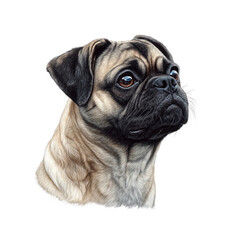 Obraz premium Portrait of an Adorable Pug Dog, Digital Painting