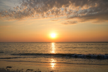 Sunset view at the sea at Kaeng Krachan National Park, Prachuap Khiri Khan Province, Thailand.