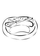 Weißwurst, Gurke und Brot