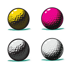 Four graphic icon logo symbols of golf balls in orange, pink, and white, representing male and female golf, with stylized grass and shadow in a modern vector style.