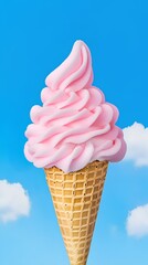 Delicious Pink Swirl Soft Serve Ice Cream in a Waffle Cone
