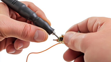 Repairing electronic components workshop tutorial indoor close-up technology skills