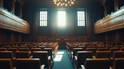 A legislative hall with lawmakers discussing youth employment policies. Featuring opportunity and growth