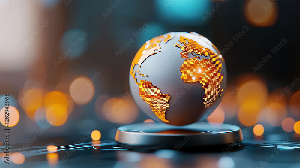 Poster futuristic 3d hologram globe with immersive sound waves, glowing in digital environment, showcases b
